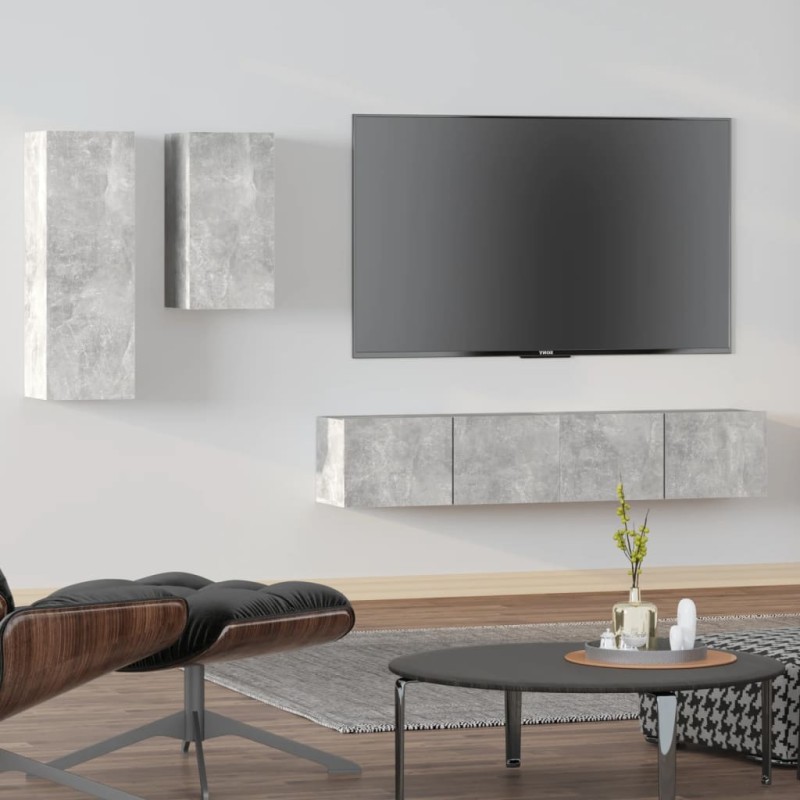 vidaXL Set di Mobili Porta TV 4 pz Grigio Cemento in Legno ingegnerizzato