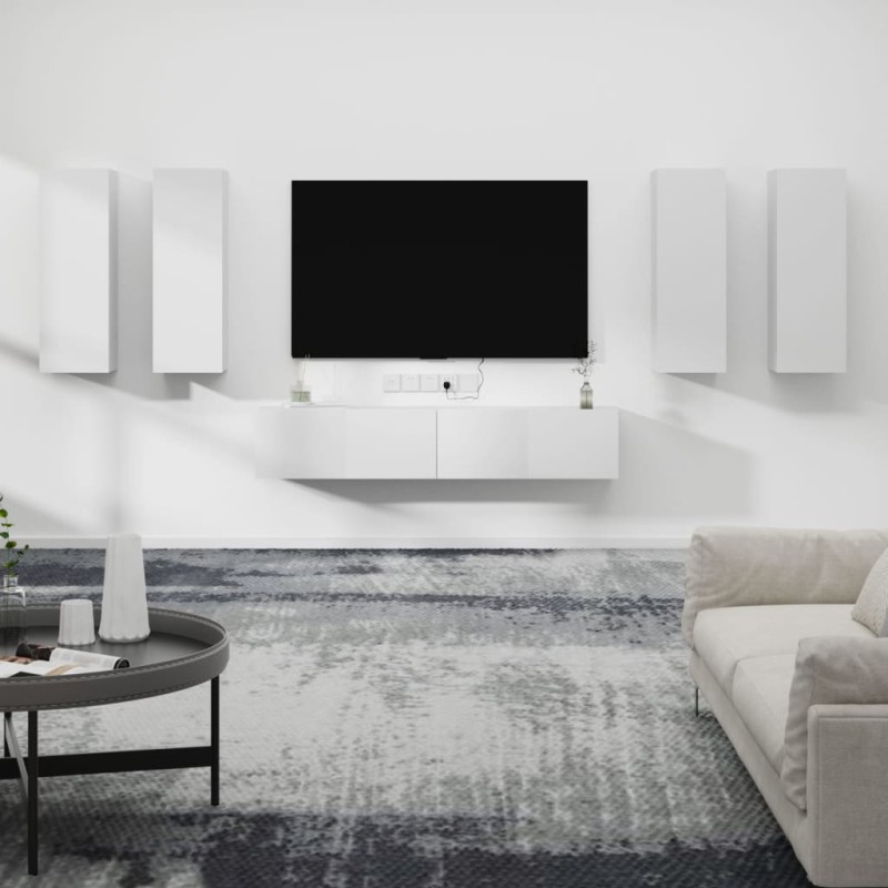 vidaXL Set di Mobili Porta TV 6 pz Bianco in Legno ingegnerizzato