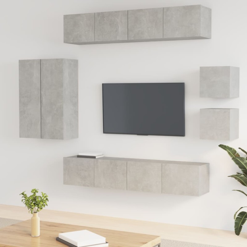 vidaXL Set Mobili Porta TV 8pz Grigio Cemento in Legno ingegnerizzato