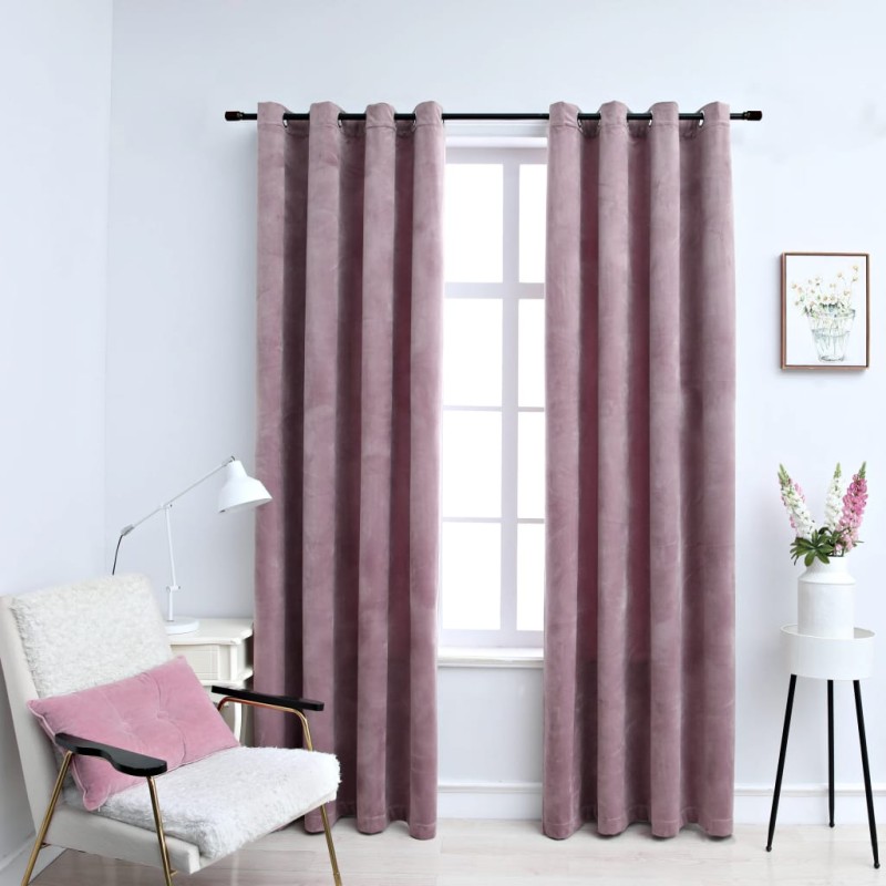 vidaXL Tende Oscuranti con Anelli 2pz Rosa Antico in Velluto 140x225cm