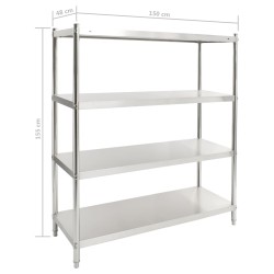 Scaffale da Cucina a 4 Livelli 150x48x155 cm in Acciaio Inox