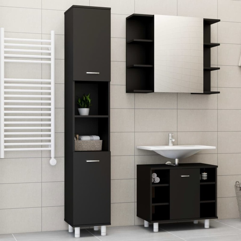 vidaXL Set Mobili da Bagno 3 pz Nero in Truciolato