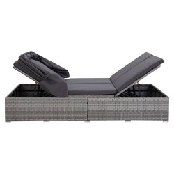 vidaXL Lettino Prendisole a 2 Posti con Cuscino in Polyrattan Grigio