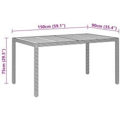 Tavolo Giardino 150x90x75cm Massello Acacia e Polyrattan Grigio