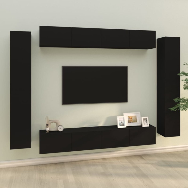 vidaXL Set Mobili Porta TV 8pz Nero in Legno ingegnerizzato