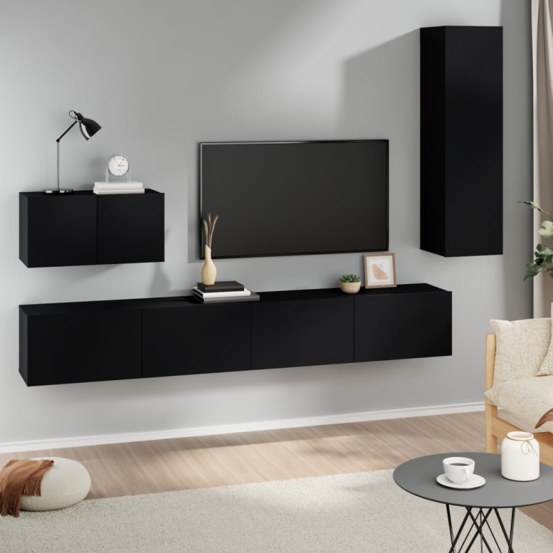 vidaXL Set Mobili Porta TV 4 pz Nero in Legno ingegnerizzato