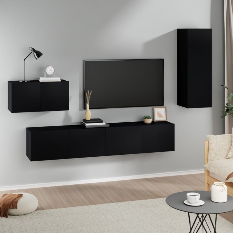 vidaXL Set Mobili Porta TV 4 pz Nero in Legno ingegnerizzato