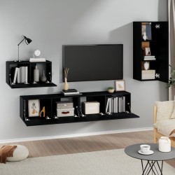 vidaXL Set Mobili Porta TV 4 pz Nero in Legno ingegnerizzato