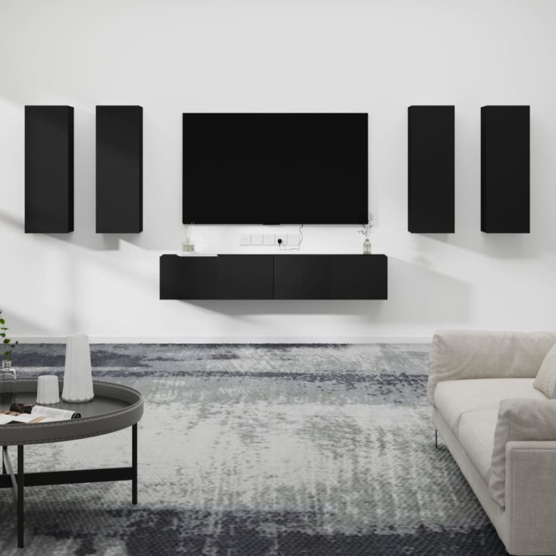 vidaXL Set Mobili Porta TV 6 pz Nero in Legno ingegnerizzato