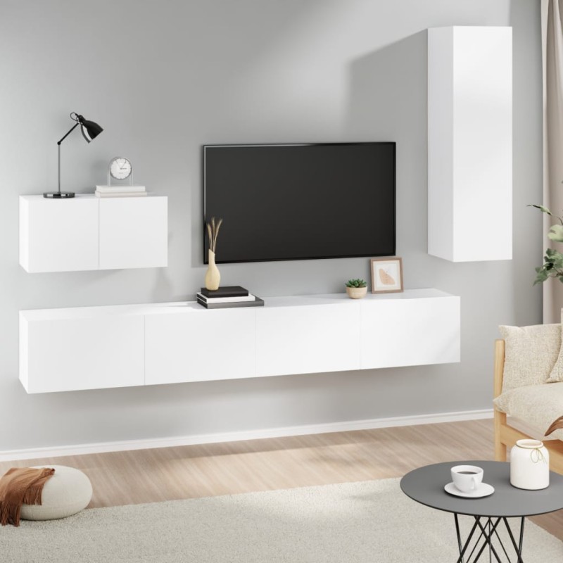 vidaXL Set di Mobili Porta TV 4 pz Bianco in Legno ingegnerizzato