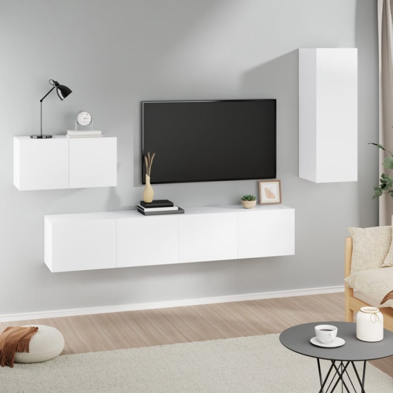 vidaXL Set di Mobili Porta TV 4 pz Bianco in Legno ingegnerizzato