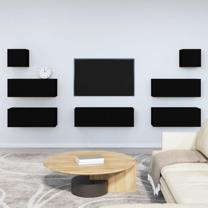 vidaXL Set di Mobili Porta TV 7 pz Nero in Legno ingegnerizzato