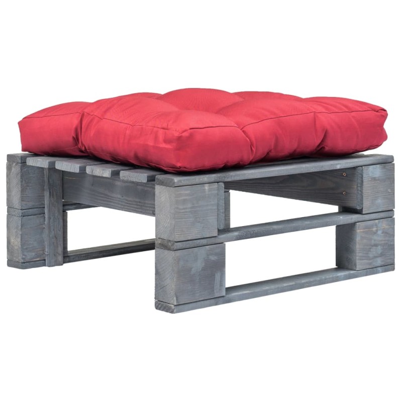 vidaXL Ottomana da Giardino in Pallet con Cuscino Rosso Legno Grigio