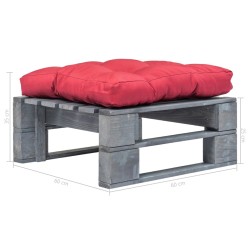 vidaXL Ottomana da Giardino in Pallet con Cuscino Rosso Legno Grigio