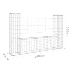 vidaXL Cesto Gabbione a U con 2 Pali in Ferro 140x20x100 cm