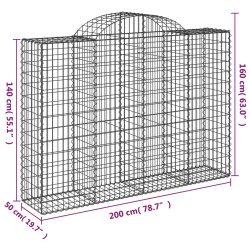 vidaXL Cesti Gabbioni ad Arco 7 pz 200x50x140/160 cm Ferro Zincato