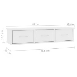 vidaXL Scaffale con Cassetti a Parete Bianco 88x26x18,5 cm Truciolato