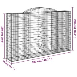 vidaXL Cesti Gabbioni ad Arco 13 pz 300x50x180/200 cm Ferro Zincato