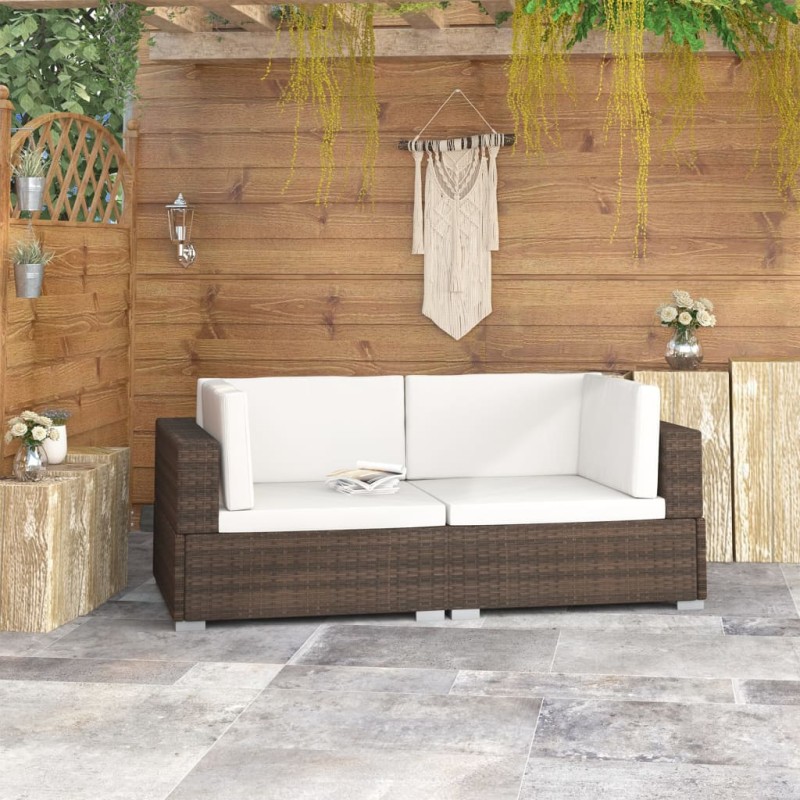 vidaXL Poltrone Modulari ad Angolo con Cuscini 2 pz Polyrattan Marrone