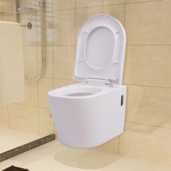 vidaXL WC a Muro con Sciacquone Nascosto in Ceramica Bianco