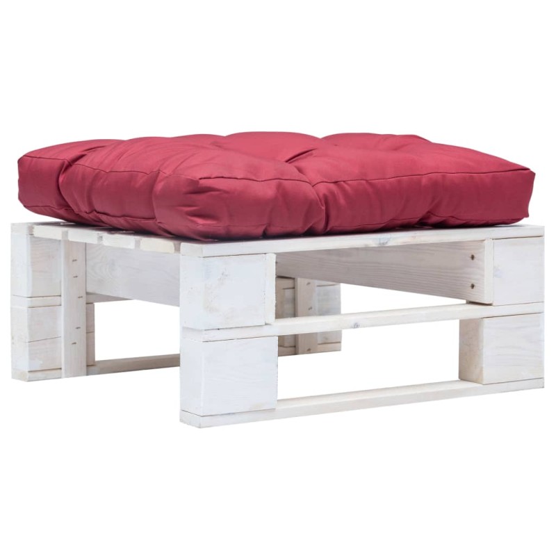 vidaXL Ottomana Pallet da Giardino con Cuscino Rosso in Legno Bianco