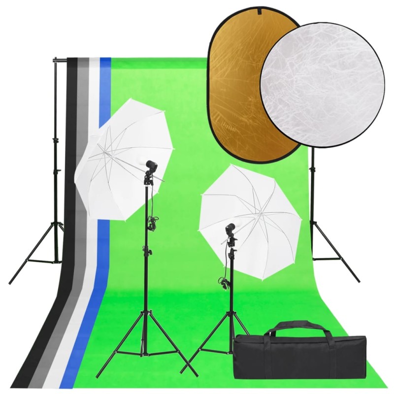 vidaXL Kit per Studio Fotografico con Set Luci, Fondale e Riflettore