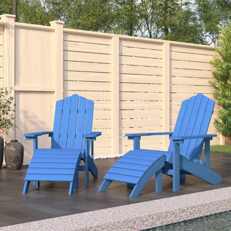    Sedie Giardino Adirondack 2 pz con Poggiapiedi HDPE Blu Acqua