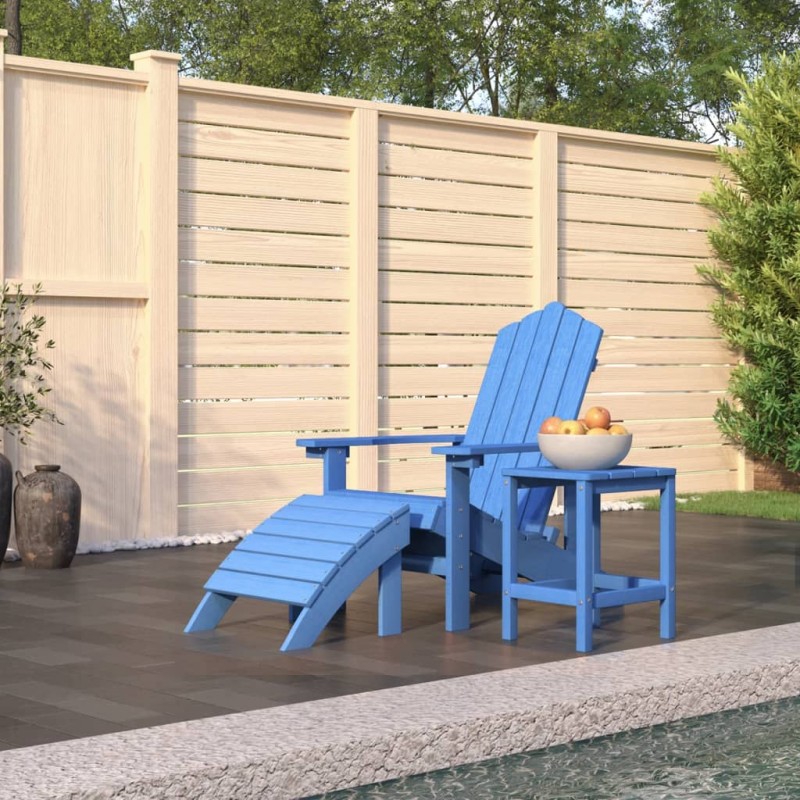    Sedia Giardino Poggiapiedi e Tavolo Adirondack HDPE Blu Acqua