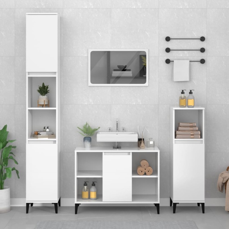 Set Mobili da Bagno 3 pz Bianco Lucido in Legno Ingegnerizzato