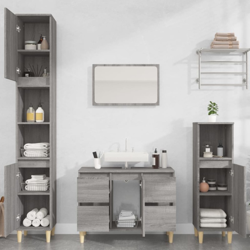 Set Mobili da Bagno 3 pz Grigio Sonoma in Legno Ingegnerizzato