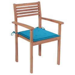    Sedie da Giardino 4 pz con Cuscini Blu Massello di Teak