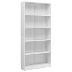 vidaXL Libreria a 5 Ripiani Bianco Lucido 80x24x175 cm in Truciolato