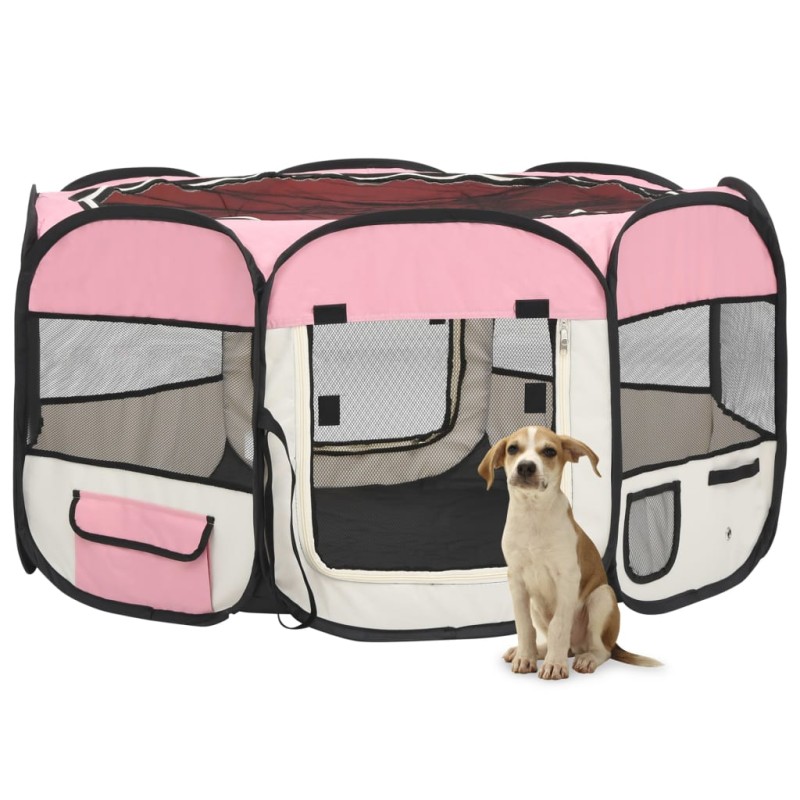 vidaXL Box per Cani Pieghevole con Borsa Trasporto Rosa 125x125x61 cm