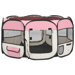 vidaXL Box per Cani Pieghevole con Borsa Trasporto Rosa 125x125x61 cm