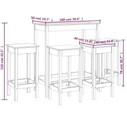 vidaXL Set da Bar 5 pz Grigio in Legno Massello di Pino