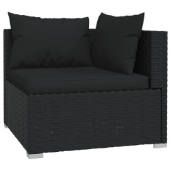 vidaXL Set Divani da Giardino 3 pz con Cuscini in Polyrattan Nero