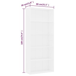 vidaXL Libreria a 5 Ripiani Bianca 80x30x189 cm in Truciolato