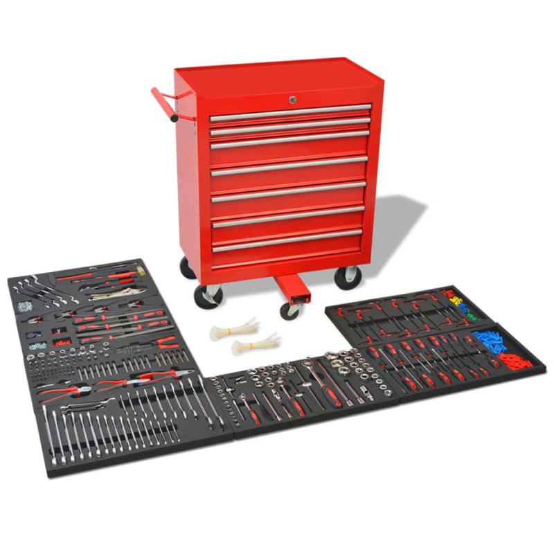   Carrello Portautensili Officina con 1125 Utensili Acciaio Rosso