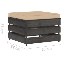   Ottomana Modulare con Cuscino in Legno Impregnato Grigio