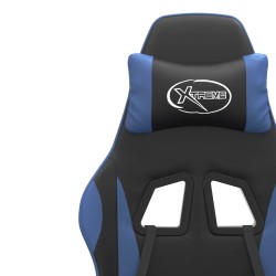 Sedia da Gaming Girevole con Poggiapiedi Nero e Blu Similpelle