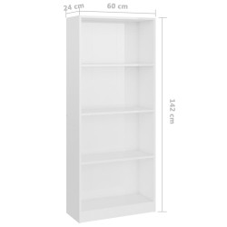   Libreria a 4 Ripiani Bianca Lucida 60x24x142 cm in Truciolato