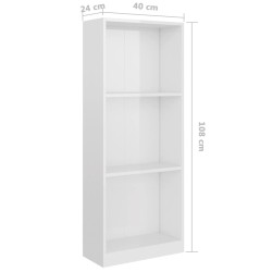   Libreria a 3 Ripiani Bianco Lucido 40x24x108 cm in Truciolato