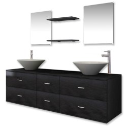   Set Mobili da Bagno 9 pz con Lavabo e Rubinetto Nero