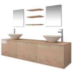   Set Mobili per Bagno 10 pz con Lavandino e Rubinetto Beige