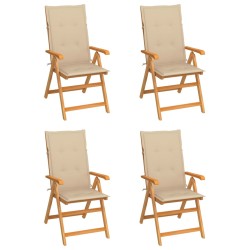   Sedie da Giardino 4 pz con Cuscini Beige Massello di Teak