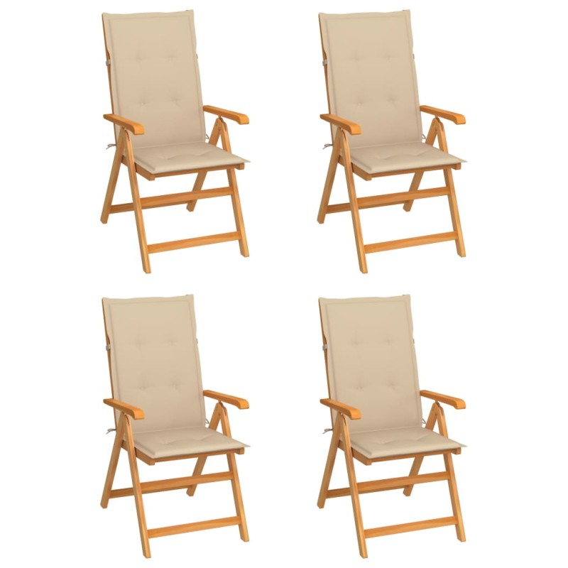   Sedie da Giardino 4 pz con Cuscini Beige Massello di Teak