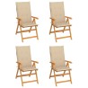   Sedie da Giardino 4 pz con Cuscini Beige Massello di Teak