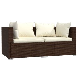   Set Divani da Giardino 3 pz con Cuscini in Polyrattan Marrone