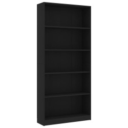   Libreria a 5 Ripiani Nera 80x24x175 cm in Truciolato