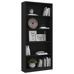   Libreria a 5 Ripiani Nera 80x24x175 cm in Truciolato